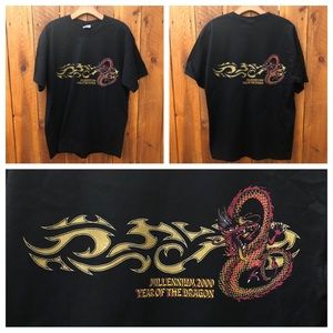 Millennium 2000 Year of the Dragon Tee Shirt Design on Both Sides - LARGE Black